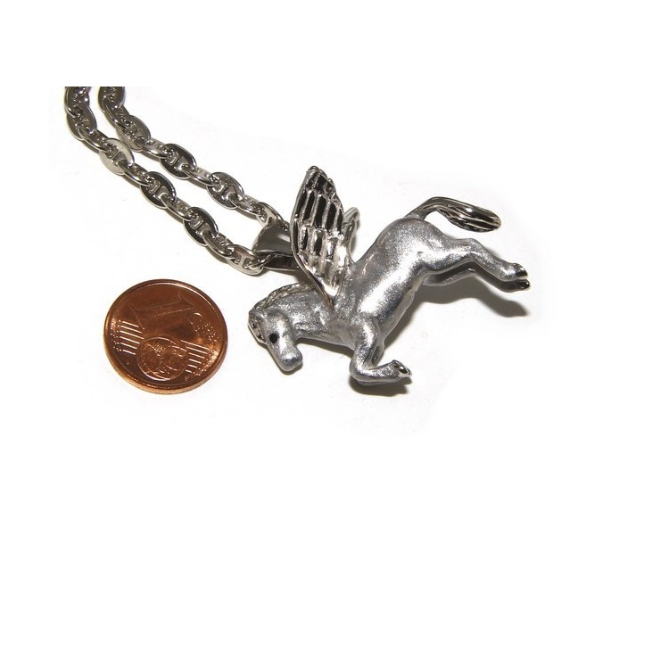 NLB|ARGENTO 925 : lunga collana forzatina 6x8 pendente pegaso cavallo alato 3D smaltato