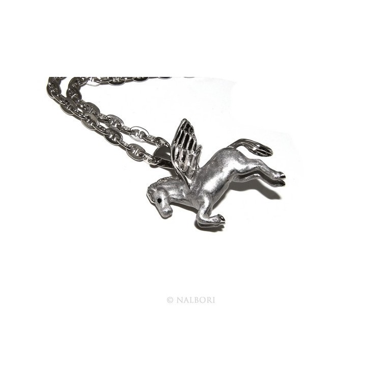 NLB|SILVER 925: long necklace pendant forzatina 6x8 winged horse Pegasus 3D enamelled