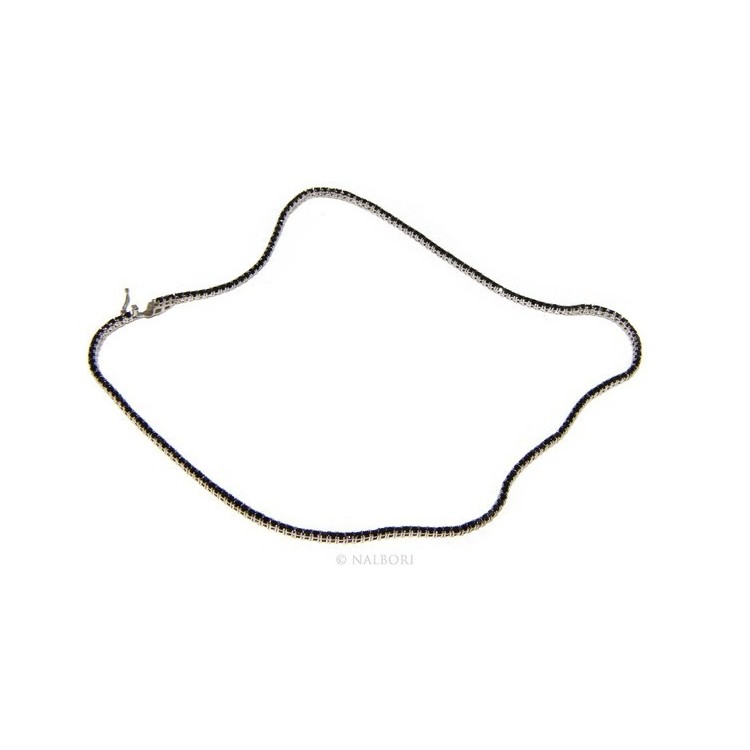 NLB|Argento 925 : Collana Collier donna modello Tennis con zirconi NERI griffe 2 mm taglio brillante 