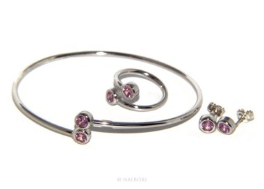 NLB|ARGENTO 925 : Bracciale donna schiava orecchini anello zirconi naturali rosa rosaline brillante