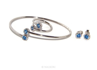 NLB|ARGENTO 925 : Bracciale donna schiava orecchini anello zirconi naturali Blu oltremare chiaro - capri blue brillante
