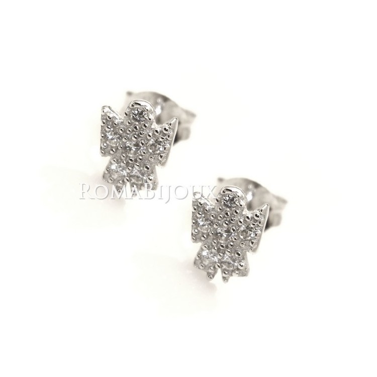 NLB|Argento 925 : orecchini donna stud angelo angioletto 8x6 pavè di zirconi