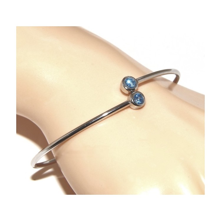 NLB|ARGENTO 925 : Bracciale donna schiava orecchini anello zirconi naturali Blu oltremare chiaro - capri blue brillante