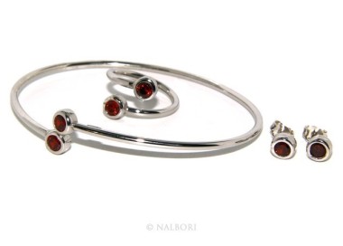 NLB|SILVER 925: Bracelet slave woman earrings natural zircons Ring  garnet red (ruby) brilliant