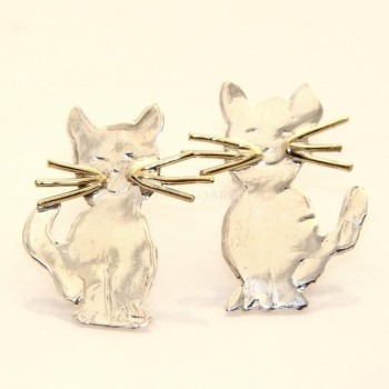 NLB|argento 925 : orecchini GATTO gattini donna HAND MADE Massiccio argento 925 baffi lam oro
