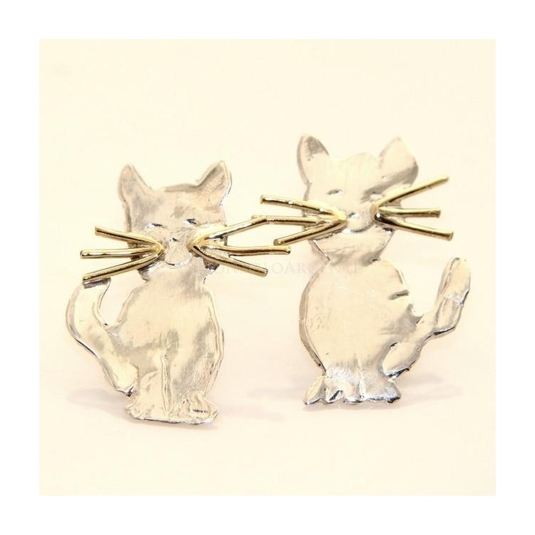 NLB|argento 925 : orecchini GATTO gattini donna HAND MADE Massiccio argento 925 baffi lam oro