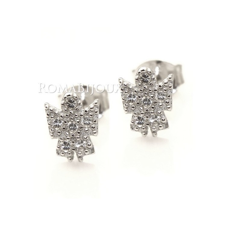 NLB|Argento 925 : orecchini donna stud angelo angioletto 8x6 pavè di zirconi