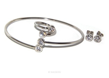 NLB|SILVER 925: Bracelet slave woman earrings natural zircons Ring  crystal white brilliant