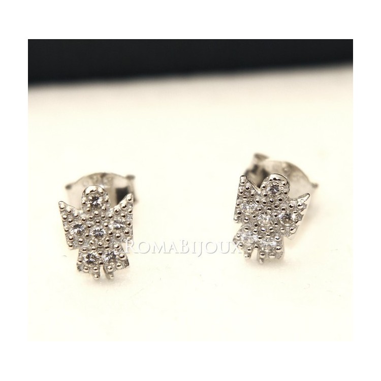 NLB|Argento 925 : orecchini donna stud angelo angioletto 8x6 pavè di zirconi