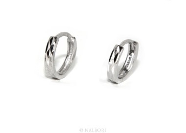 NLB|Argento 925 : orecchini massicci a scattino uomo o donna diamantati piccoli 12,5 mm(un paio)