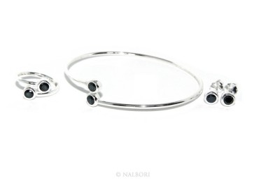 NLB|SILVER 925: Bracelet slave woman earrings natural zircons ring shining black blacks