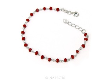 NLB|Man woman bracelet 925 Silver With RED 3 / 3.5 mm crystal processing Marseille rosary handmade