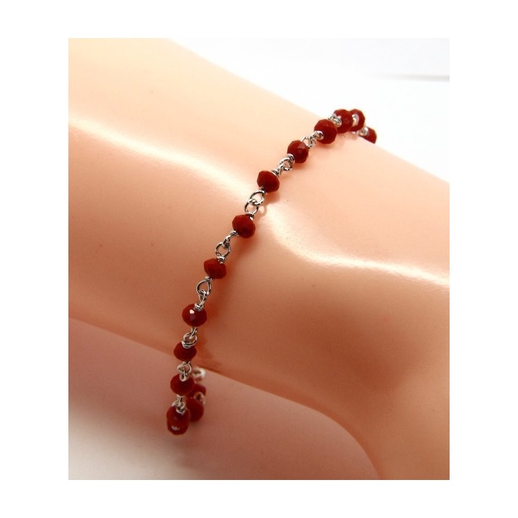 NLB|Man woman bracelet 925 Silver With RED 3 / 3.5 mm crystal processing Marseille rosary handmade