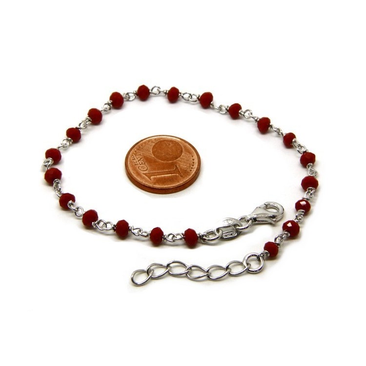 NLB|Man woman bracelet 925 Silver With RED 3 / 3.5 mm crystal processing Marseille rosary handmade
