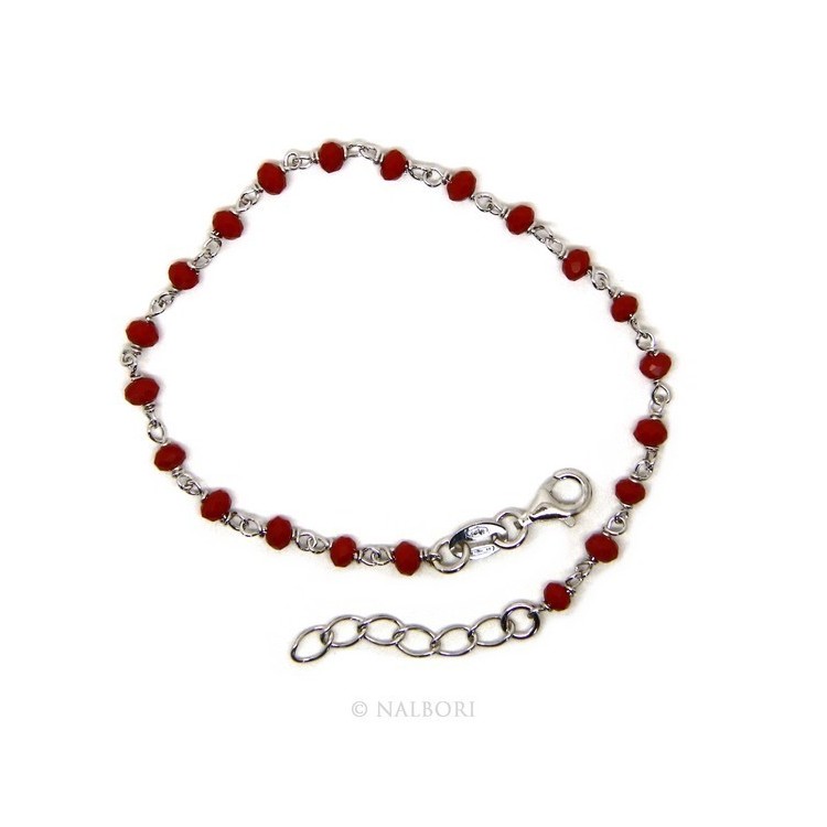 NLB|Bracciale uomo donna Argento 925 Con cristallo rosso 3/ 3,5 mm lavorazione rosario marsigliese fatto a mano