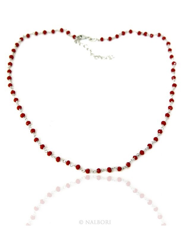 Collana uomo donna Argento 925 Con cristallo rosso 3,5 mm lavorazione rosario marsigliese fatta a mano 45+5 Collana uomo donna Argento 925 Con cristallo rosso 3,5 mm lavorazione rosario marsigliese fatta a mano 45+5