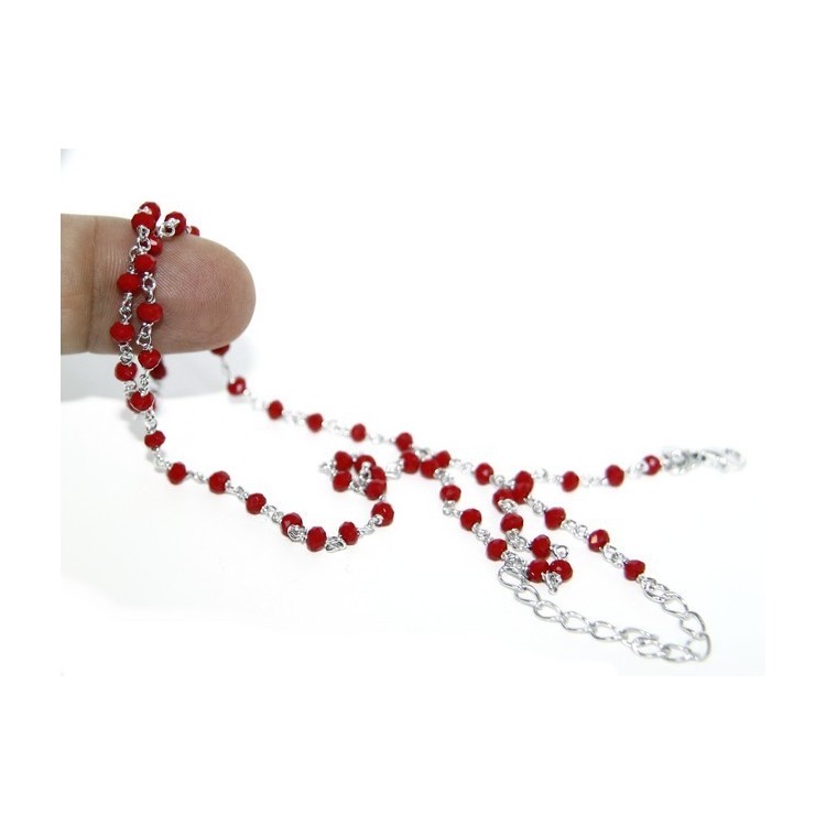 NLB|Collana uomo donna Argento 925 Con cristallo rosso 3,5 mm lavorazione rosario marsigliese fatta a mano 45+5