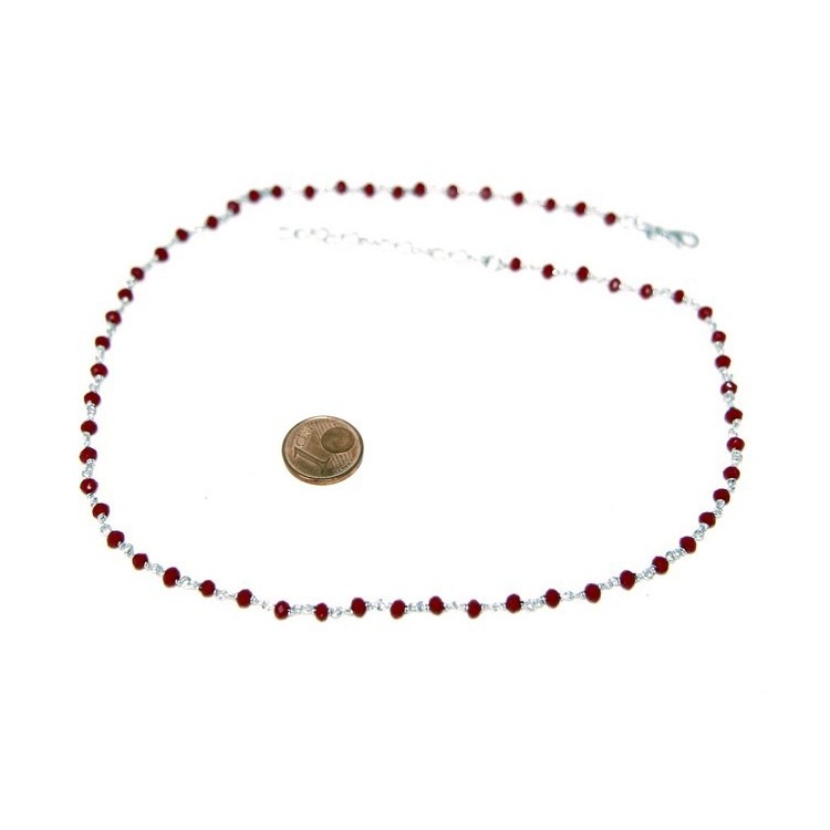 NLB|Necklace man woman 925 With red crystal 3.5 mm machining Marseille rosary handmade 45 + 5