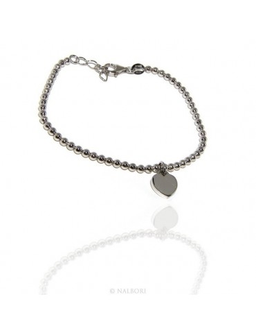 Bracciale a palline donna in Argento 925 con pendente ciondolo cuore liscio