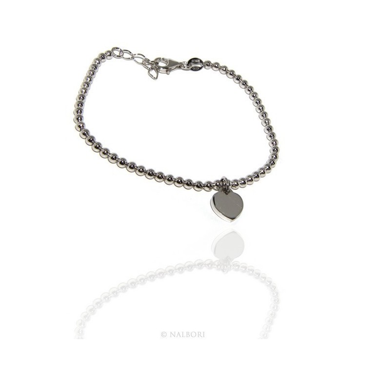 NLB|Bracciale a palline donna in Argento 925 con pendente ciondolo cuore liscio