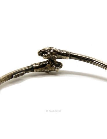 ARGENTO 925 : Bracciale uomo o donna schiava aperto PUMA brunito - Simboli di Nalbori