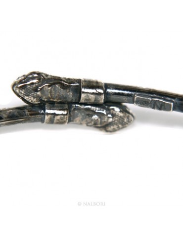 ARGENTO 925 : Bracciale uomo o donna schiava aperto SERPENTE brunito - Simboli di Nalbori