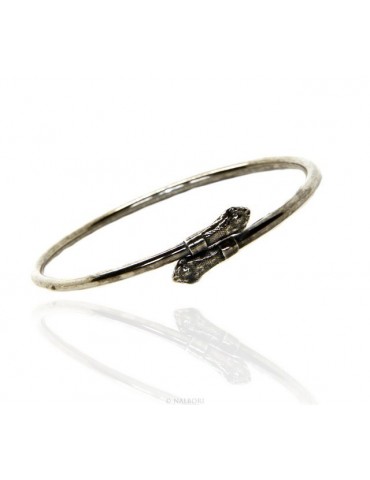 ARGENTO 925 : Bracciale uomo o donna schiava aperto SERPENTE brunito - Simboli di Nalbori