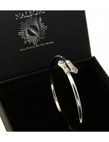 ARGENTO 925 : Bracciale uomo o donna schiava aperto SERPENTE brunito - Simboli di Nalbori