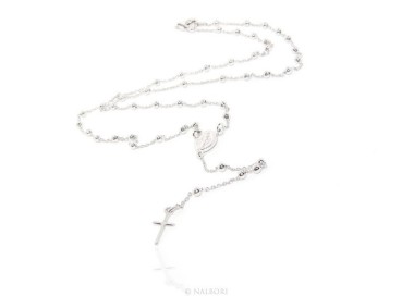 NALBORI|Rosary Necklace man or woman in 925 balls 3 mm clear smooth cross