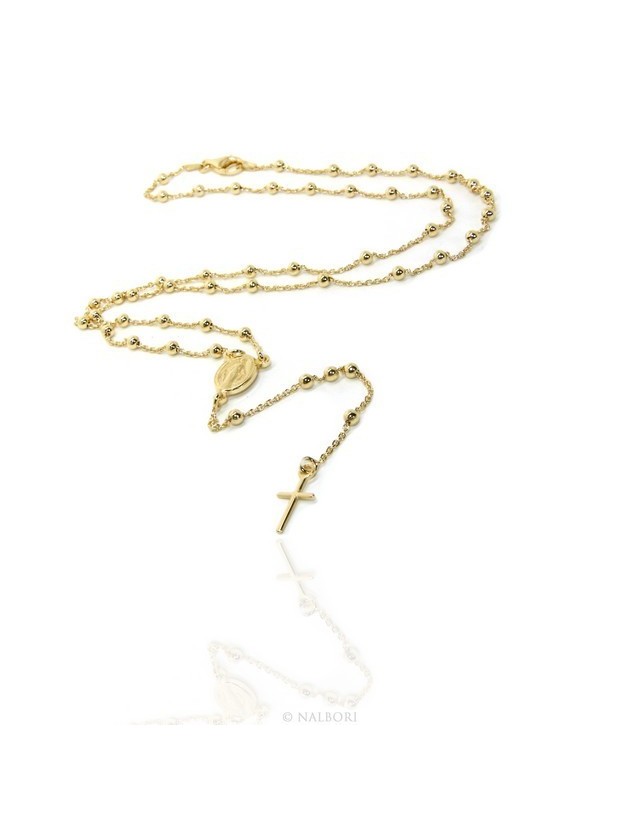 Collana rosario uomo o donna in Argento 925 palline 3 mm croce liscia bagno oro giallo Collana rosario uomo o donna in Argento 925 palline 3 mm croce liscia bagno oro giallo