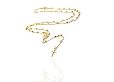 NLB|Collana rosario uomo o donna in Argento 925 palline 3 mm croce liscia bagno oro giallo