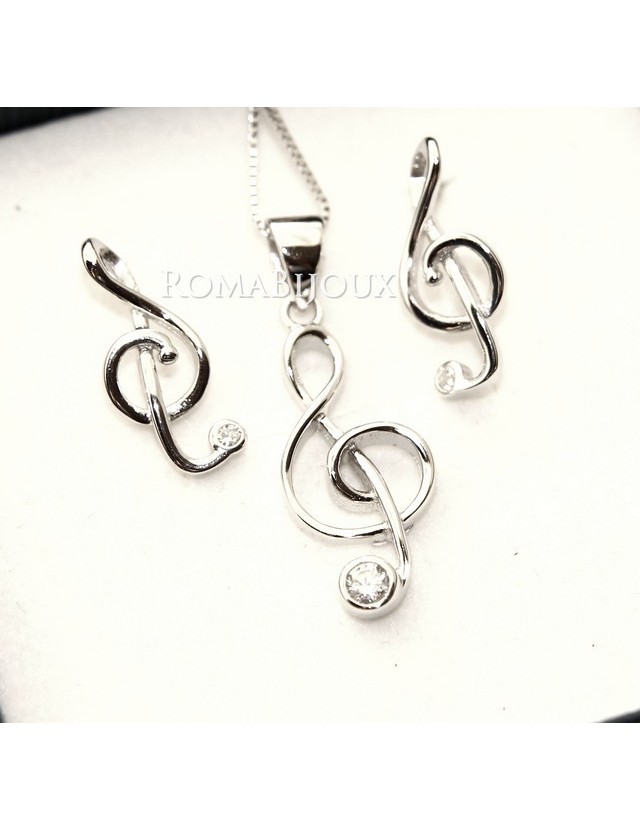 Parure musica chiave di sol Girocollo veneziano in argento 925 con ciondolo e Orecchini abbinati in Cofanetto Parure musica chiave di sol Girocollo veneziano in argento 925 con ciondolo e Orecchini abbinati in Cofanetto