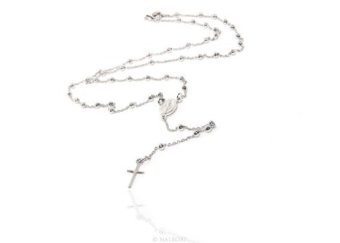 NLB|Rosary Necklace man or woman in 925 balls 3 mm Rosary Necklace man or woman in 925 balls 3 mm   cross wet white gold plating