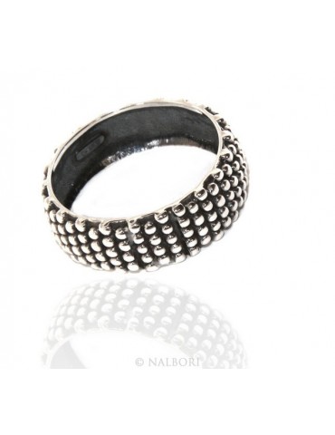 NALBORI  Anello Argento 925 fede fedina borchiata pallinata sarda massiccia scura 8 mm per uomo o donna