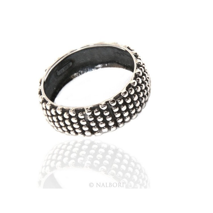 NALBORI Ring Silver 925 Faith record studded blasted massive dark Sardinian 8 mm for men or women