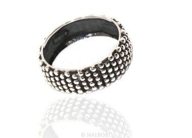 NALBORI Ring Silver 925 Faith record studded blasted massive dark Sardinian 8 mm for men or women
