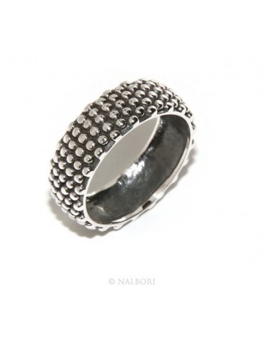 NALBORI  Anello Argento 925 fede fedina borchiata pallinata sarda massiccia scura 8 mm per uomo o donna