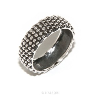 NALBORI Ring Silver 925 Faith record studded blasted massive dark Sardinian 8 mm for men or women