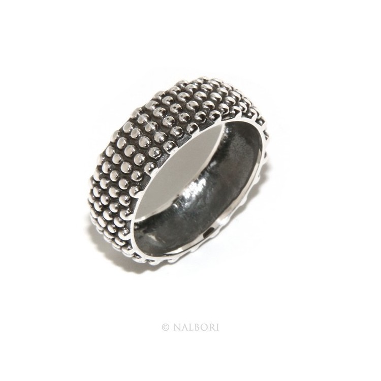 NALBORI Ring Silver 925 Faith record studded blasted massive dark Sardinian 8 mm for men or women