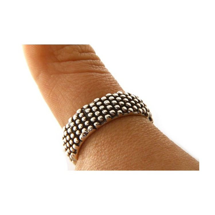 NALBORI  Anello Argento 925 fede fedina borchiata pallinata sarda massiccia scura 8 mm per uomo o donna