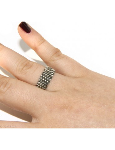 NALBORI  Anello Argento 925 fede fedina borchiata pallinata sarda massiccia scura 8 mm per uomo o donna