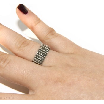 NALBORI Ring Silver 925 Faith record studded blasted massive dark Sardinian 8 mm for men or women