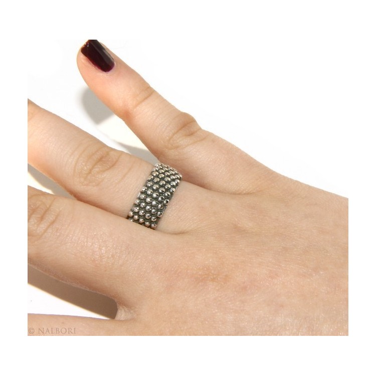 NALBORI Ring Silver 925 Faith record studded blasted massive dark Sardinian 8 mm for men or women