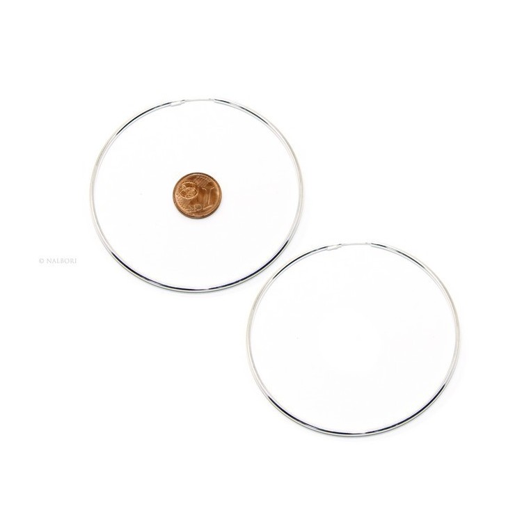 NLB|Argento 925 : orecchini donna anelle cerchi boccole lisce classiche 71 mm argento chiaro
