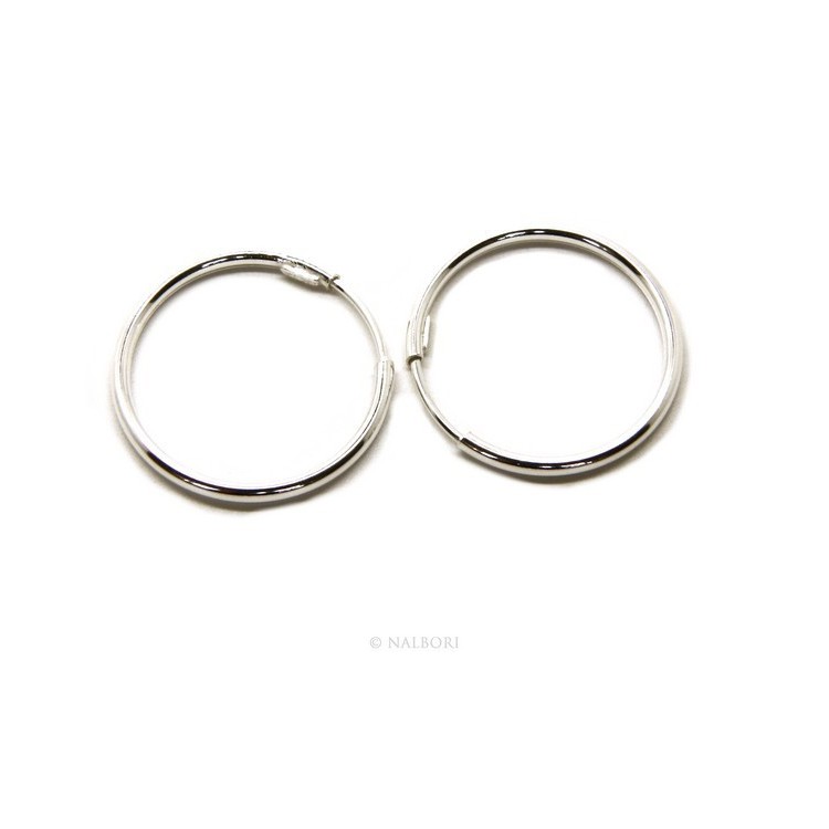 NLB|Argento 925 : orecchini donna anelle cerchi boccole lisce classiche 30 mm argento chiaro