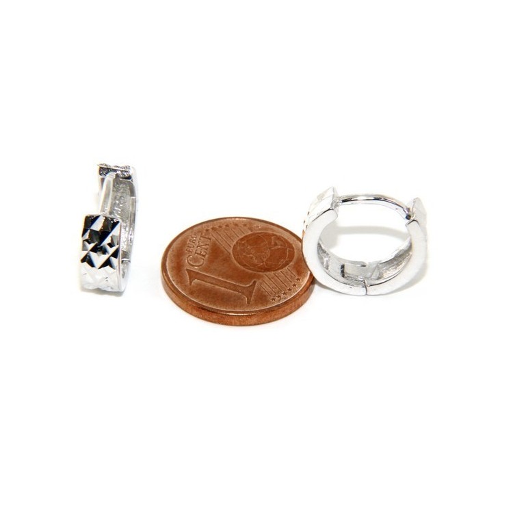NLB|Silver 925: earrings massive cliquet woman and diamond faceted small 13 mm (one pair)