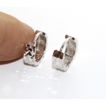 NLB|Silver 925: earrings massive cliquet woman and diamond faceted small 13 mm (one pair)