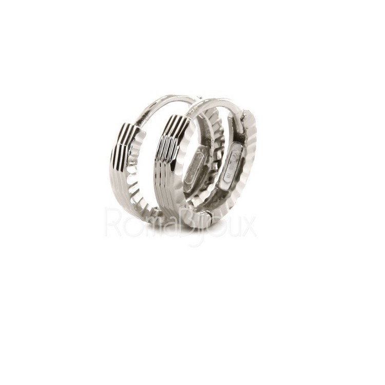 NLB|Argento 925 : orecchini massicci a scattino uomo e donna rigati geometrici 12mm (1 paio)