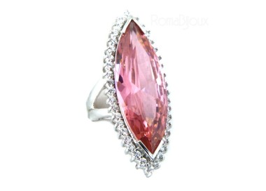 NLB|925 Sterling Silver Rhodium Plated: Large Ring Woman Shape Pink Crystal Zircon Hydrothermal and White Zirconia Size 17