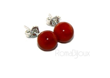 NLB|Orecchini in Argento 925 pallina perla calibrata corallo naturale rosso 8mm